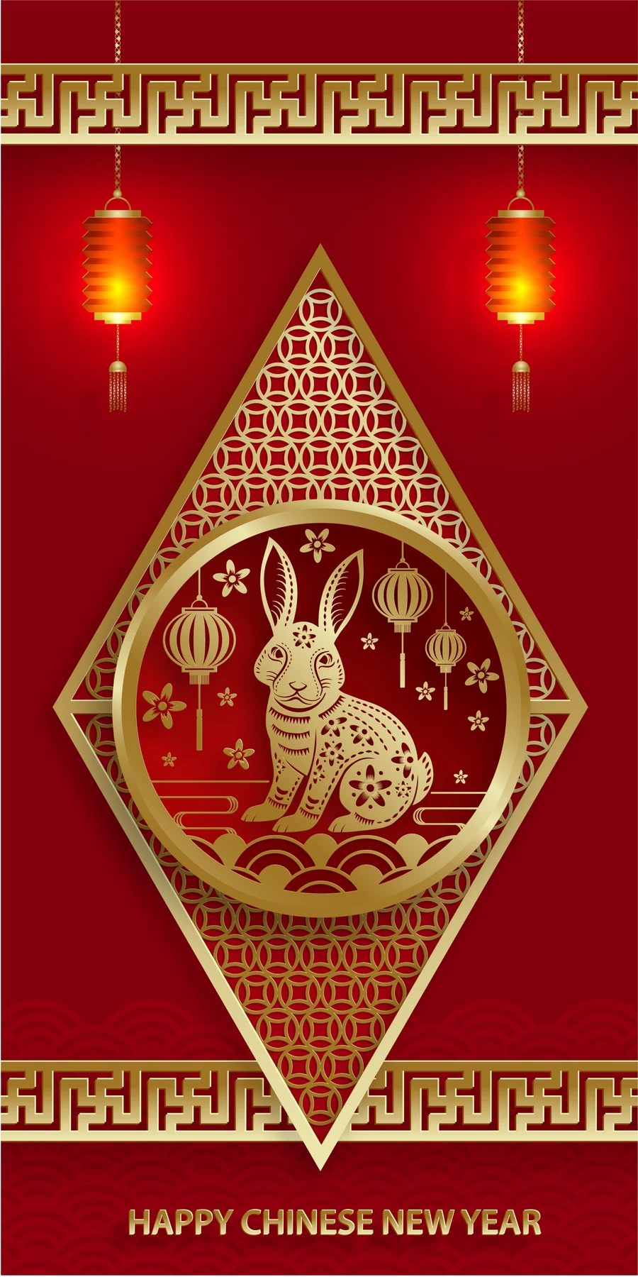 2023兔年中国风新年春节剪纸风节日宣传插画海报背景展板AI素材【108】